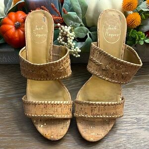 Jack Rogers Natural Cork / Gold Wedges with 3” heel
